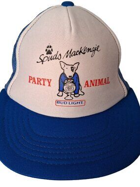 Vintage Bud Kight Spuds Mackenzie Cap Hat Party Animal Blue Mesh Trucker